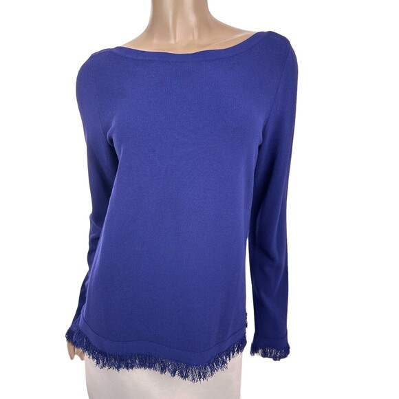 Ann Taylor Sweaters - Ann Taylor Size M Purple Knit Sweater Long Sleeve Fringe at Cuff & Hem Viscose